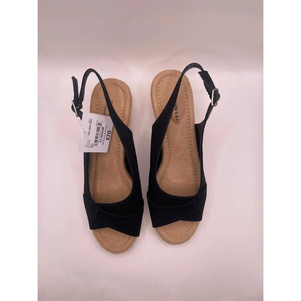 St. Johns Bay Lone Black Espadrille Wedge Sandals Memory Foam Womens 8.5 M